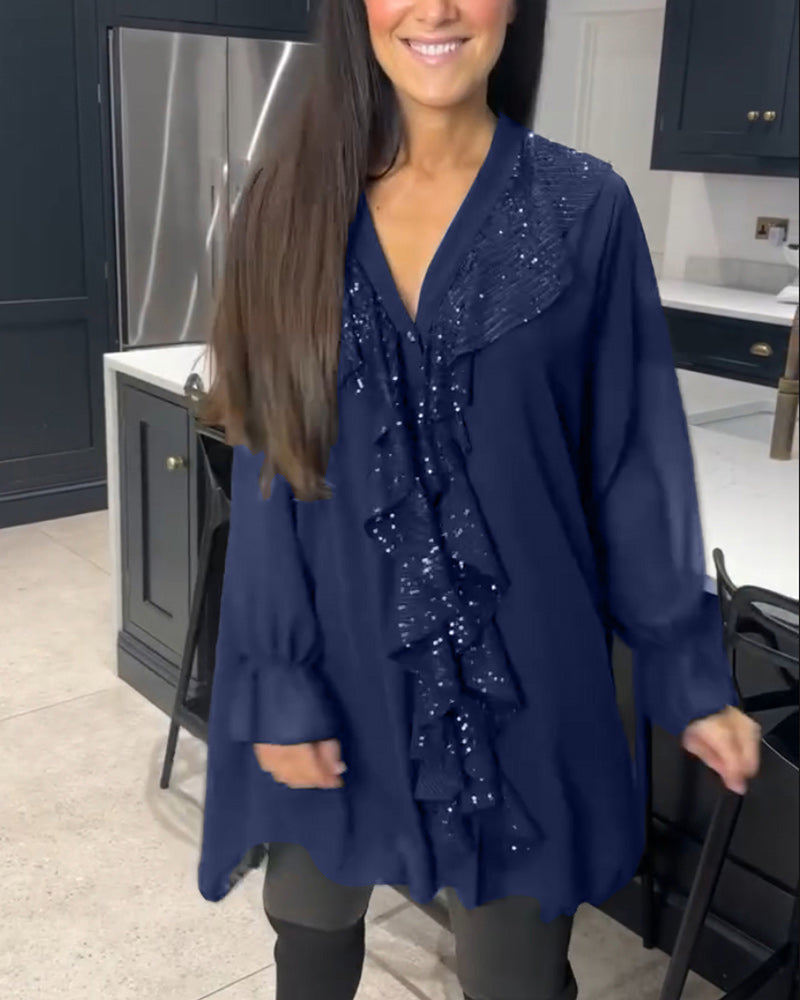 Ladies Elegant Ruffled Blouse | Long Sleeve