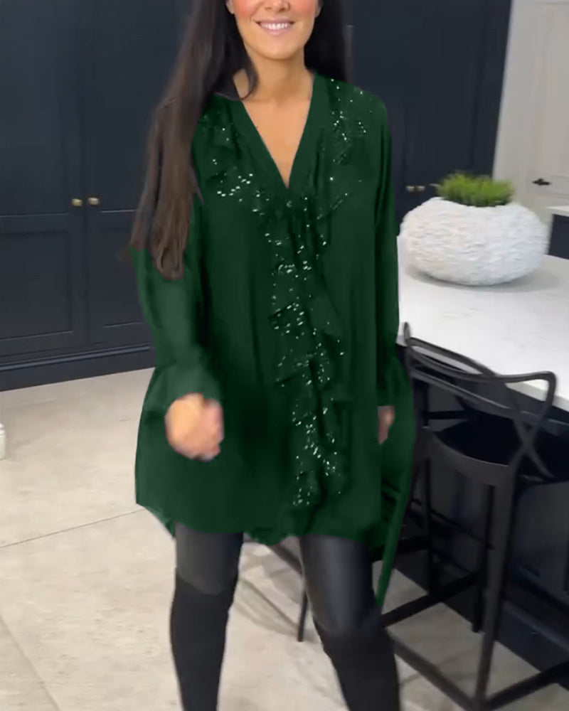 Ladies Elegant Ruffled Blouse | Long Sleeve
