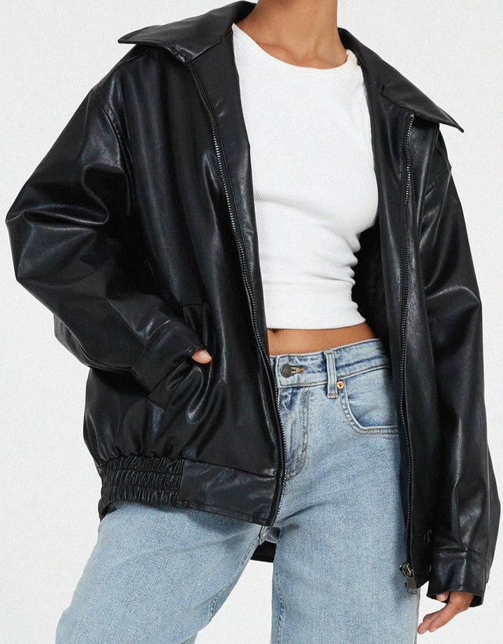 Women's Leather Winter Jacket | Long