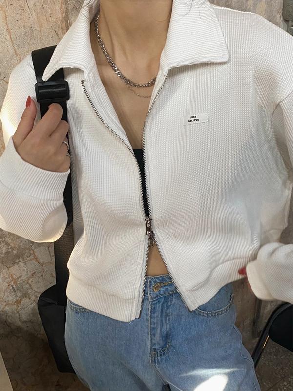 Crop Jacket with Zipper in White or Gray
