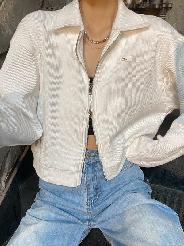 Crop Jacket with Zipper in White or Gray