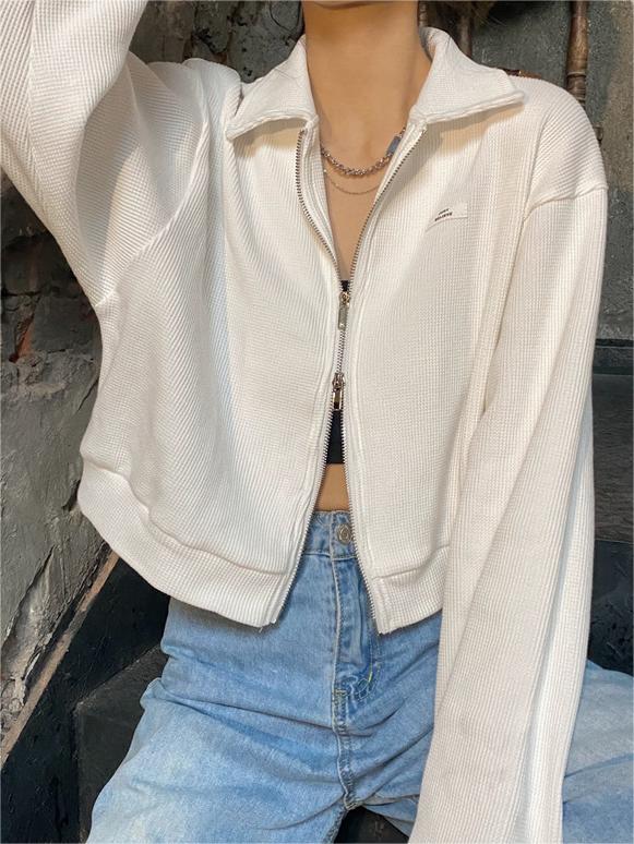 Crop Jacket with Zipper in White or Gray