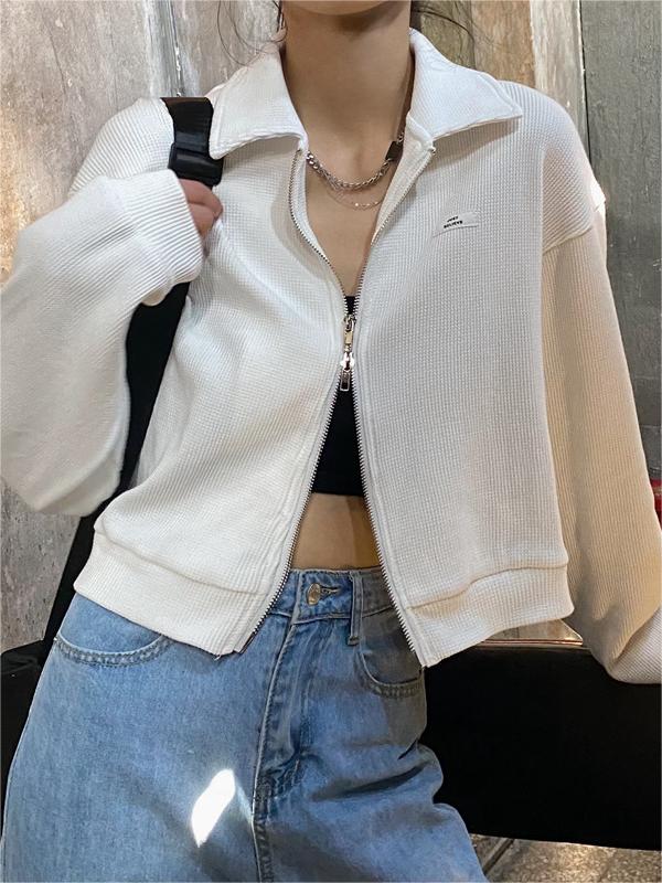 Crop Jacket with Zipper in White or Gray