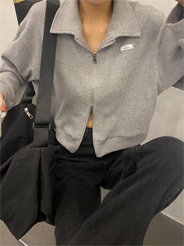Crop Jacket with Zipper in White or Gray