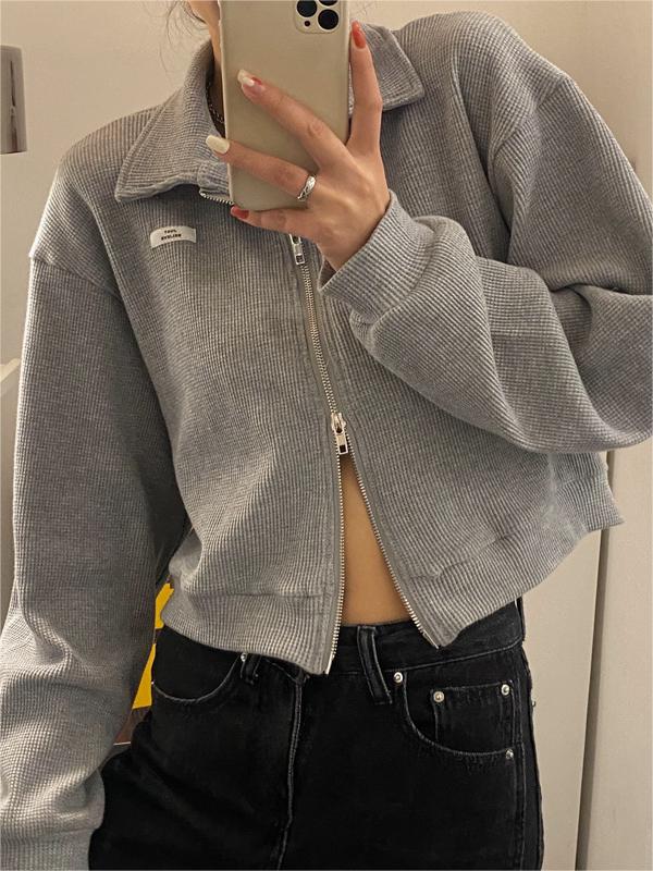 Crop Jacket with Zipper in White or Gray