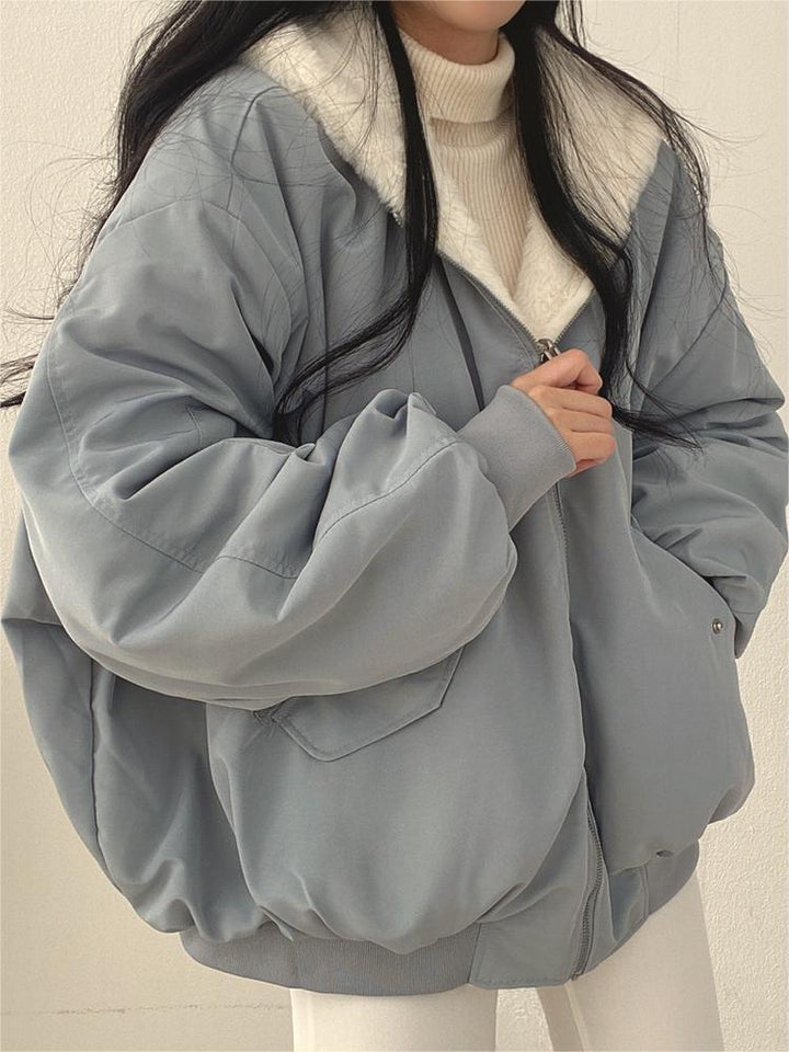 Reversible Oversized Fleece Jacket with Hood