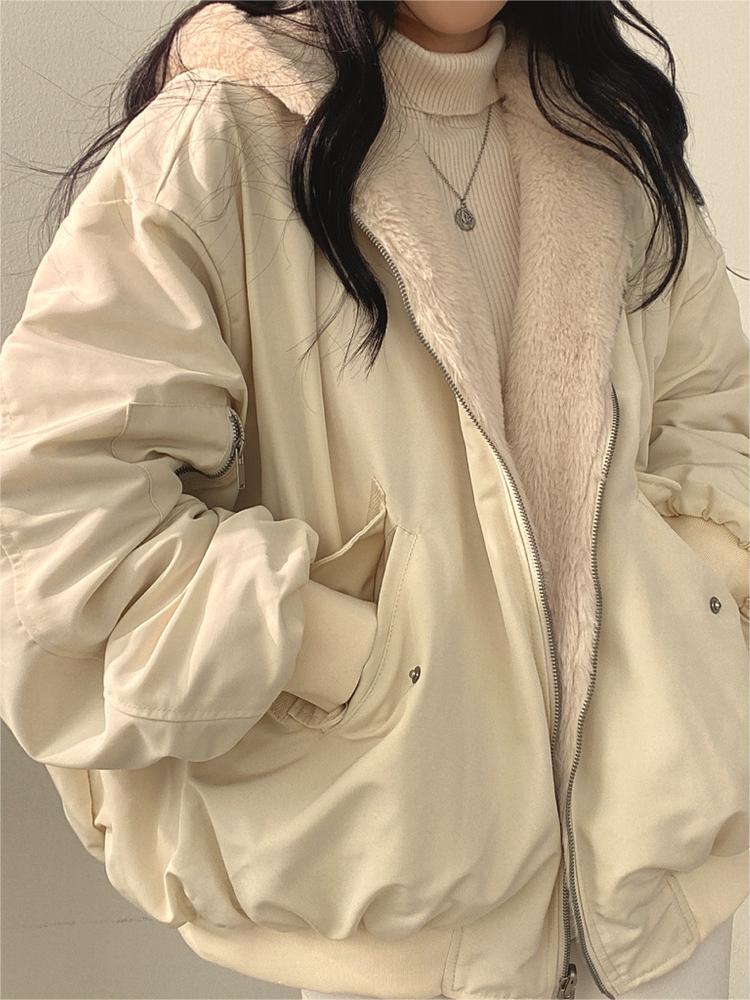 Reversible Oversized Fleece Jacket with Hood