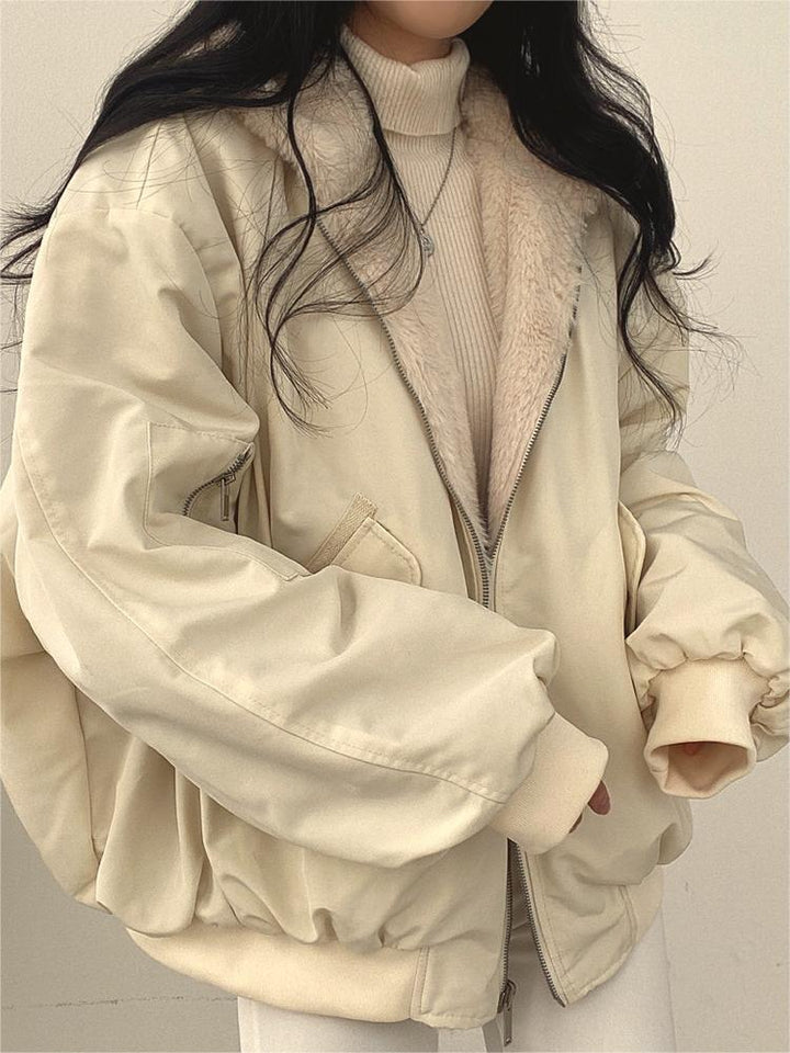 Reversible Oversized Fleece Jacket with Hood