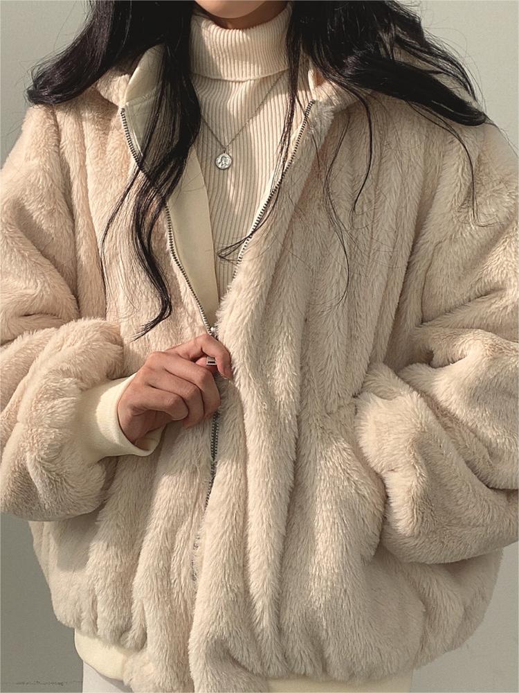 Reversible Oversized Fleece Jacket with Hood