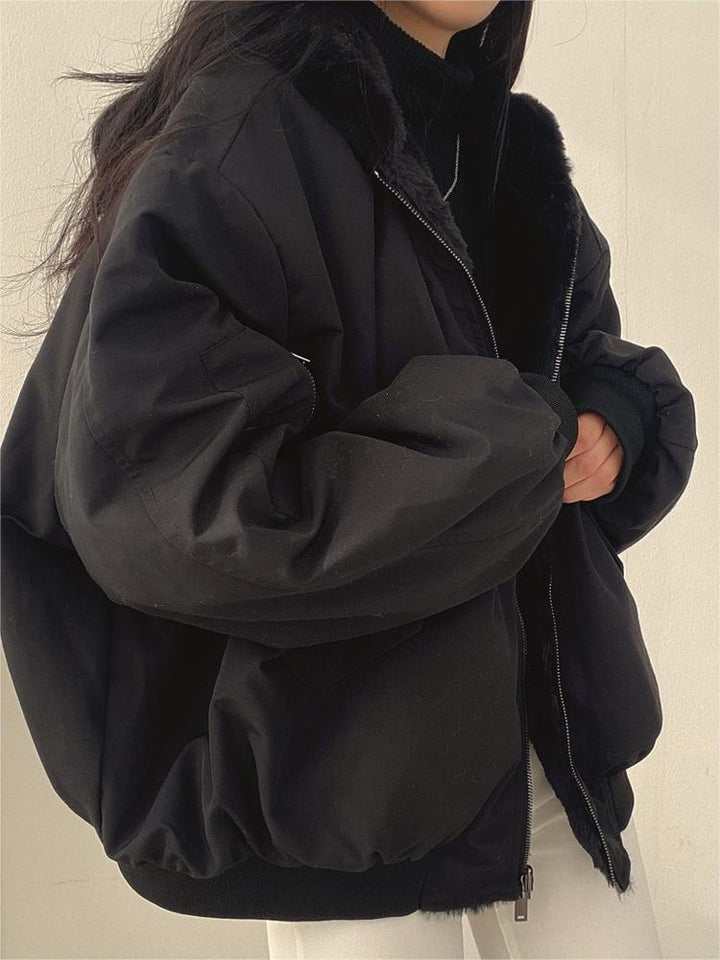 Reversible Oversized Fleece Jacket with Hood