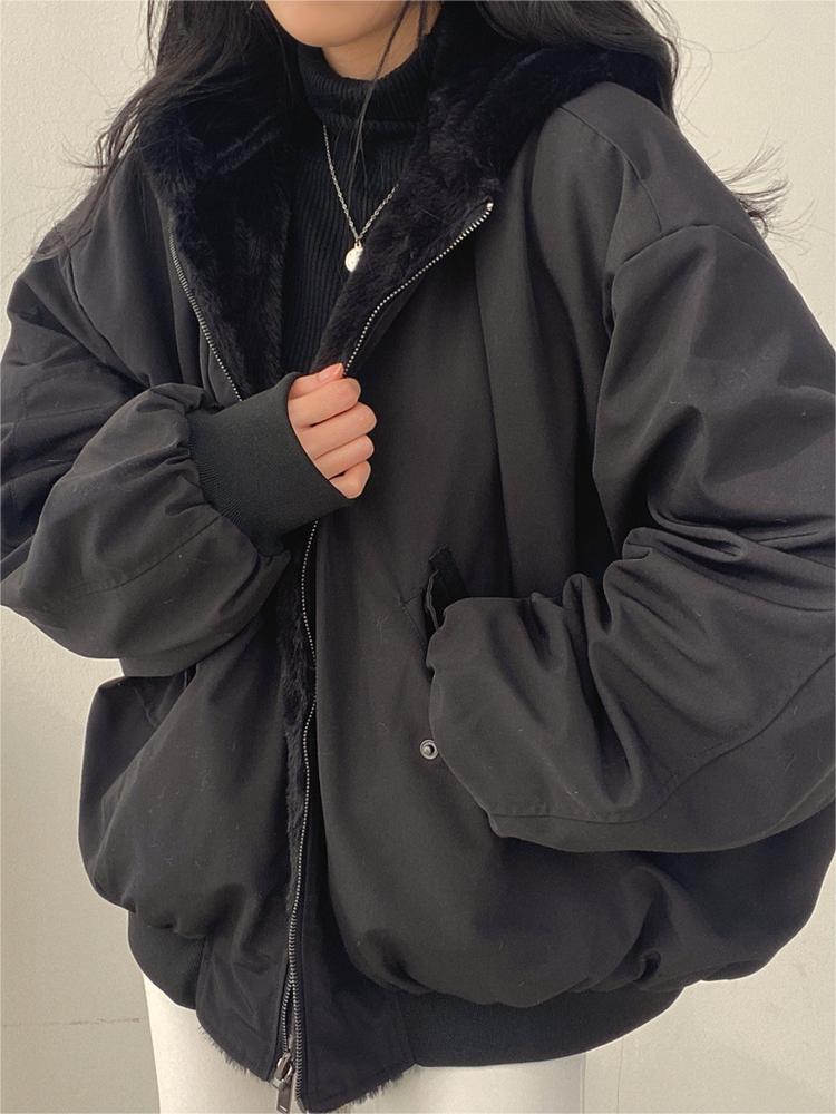 Reversible Oversized Fleece Jacket with Hood
