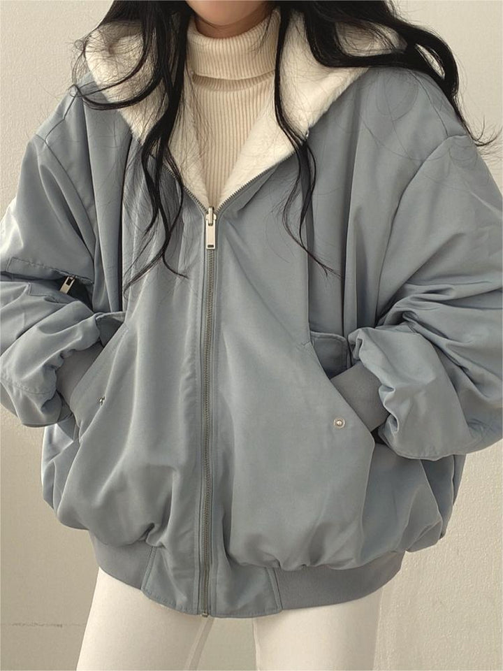 Reversible Oversized Fleece Jacket with Hood