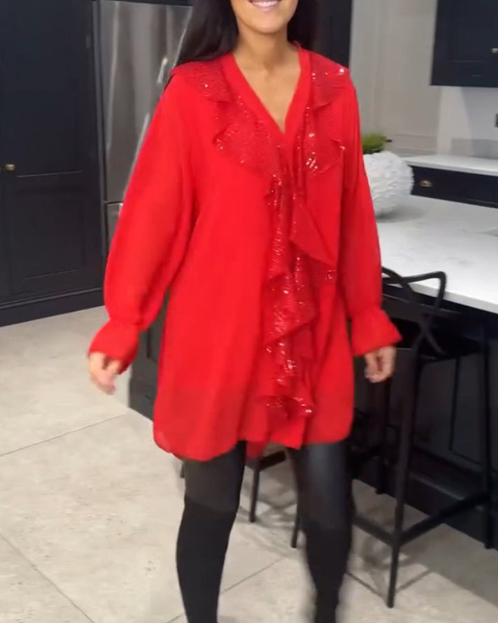 Ladies Elegant Ruffled Blouse | Long Sleeve