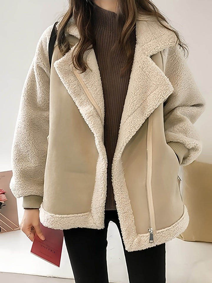 Oversized Warm Vegan Fur Suede Patch Jacket