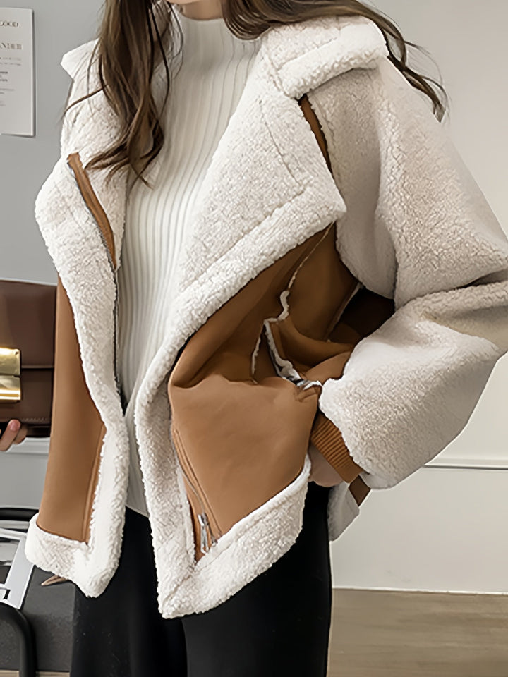 Oversized Warm Vegan Fur Suede Patch Jacket
