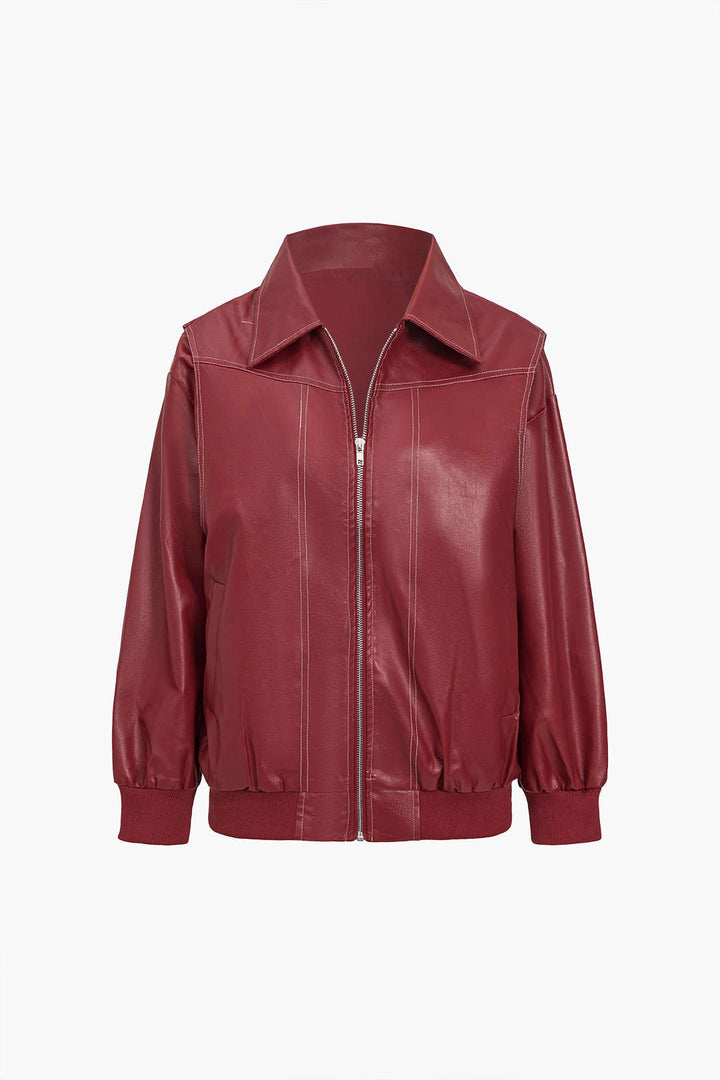 90s Solid Color Collar Zipper Jacket