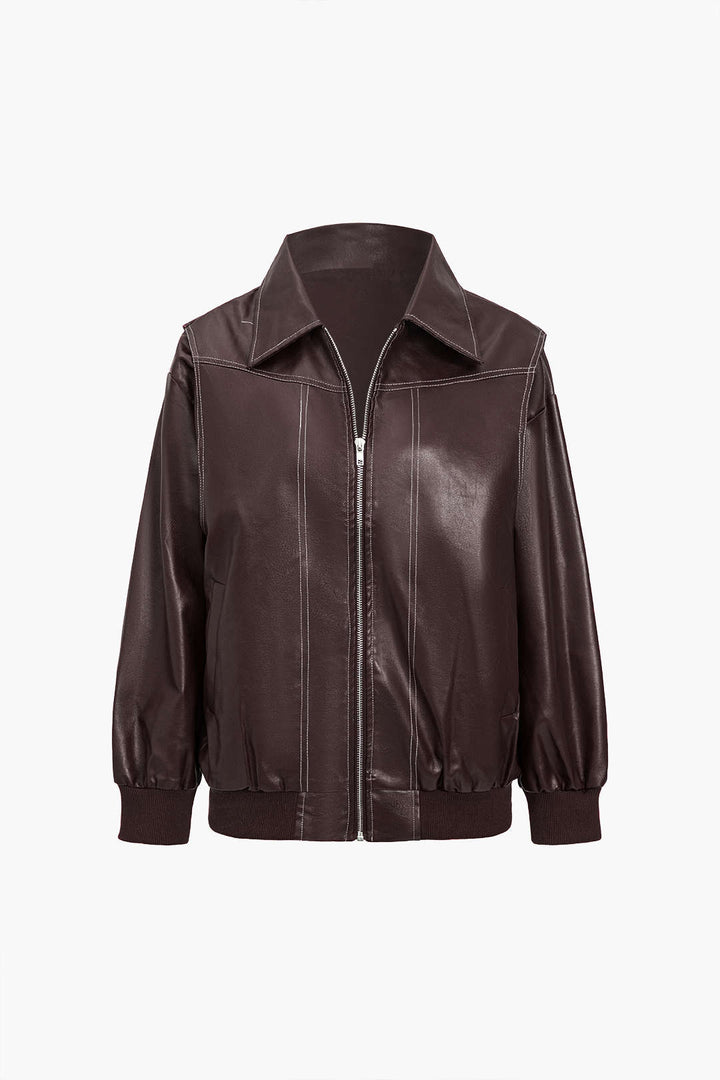 90s Solid Color Collar Zipper Jacket