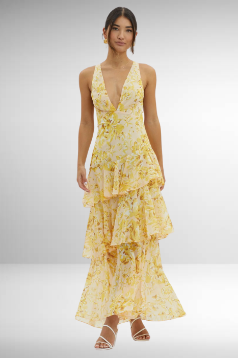Women's V-Neck Ruffled Summer Dress | Maxi