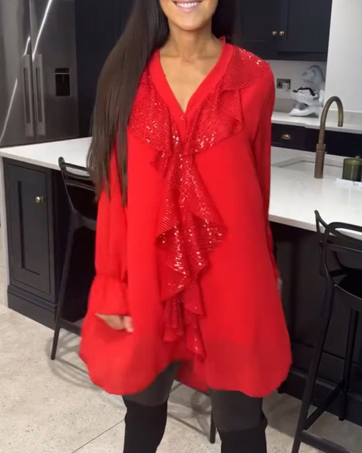 Ladies Elegant Ruffled Blouse | Long Sleeve