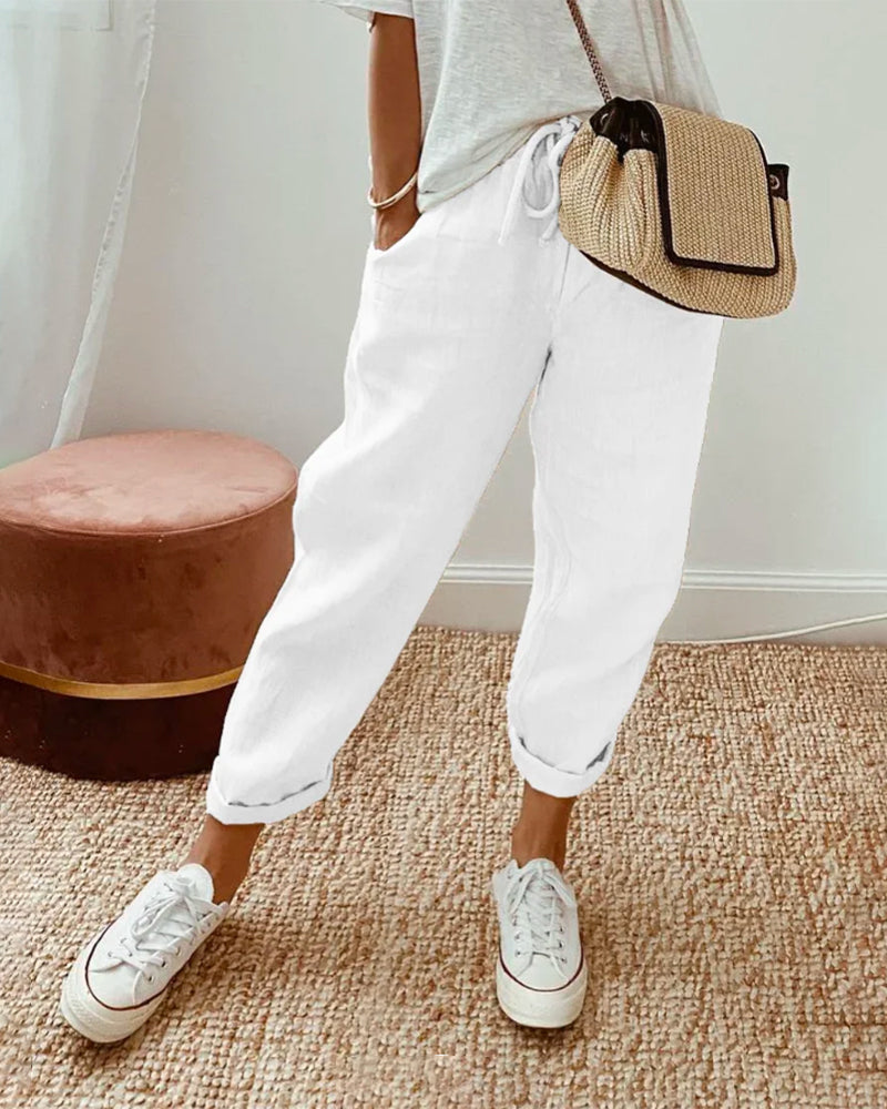 Women's Summer Linen Pants | with Drawstring
