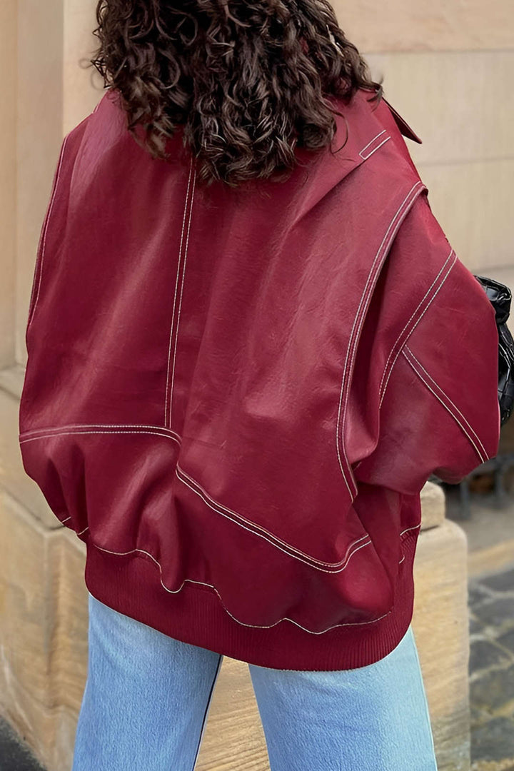 90s Solid Color Collar Zipper Jacket