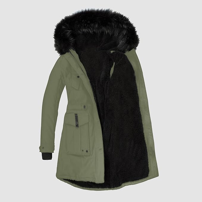 Women's Long Winter Jacket | With Faux Fur Trim