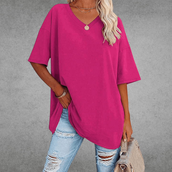 Women's Solid Color V-Neck T-Shirt | Oversized