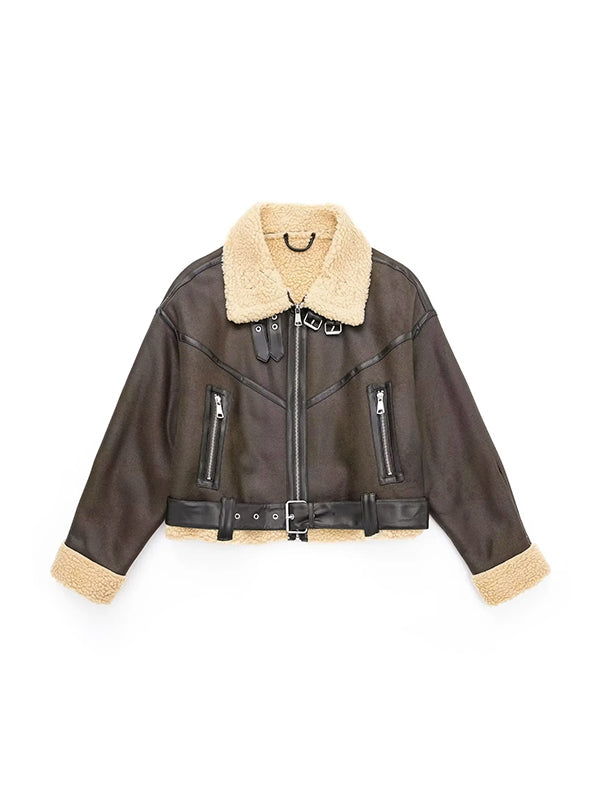 Classic Brown Leather Jacket with Lambswool Lining and Leather Splice