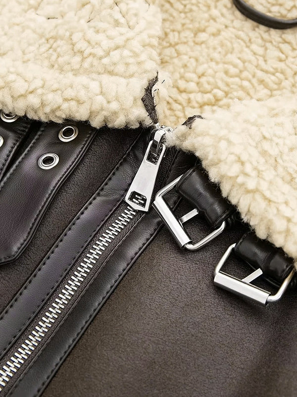 Classic Brown Leather Jacket with Lambswool Lining and Leather Splice