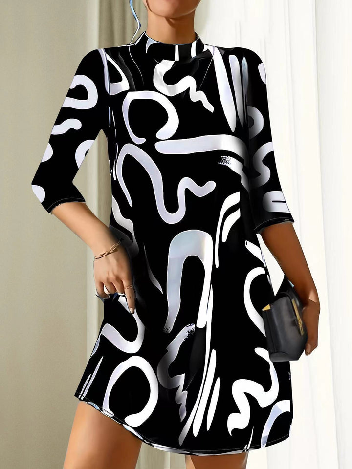 Women's Casual Loose-Fitting Stand Collar Dress