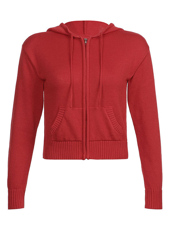 2000s Solid Color Hooded Crop Cardigan