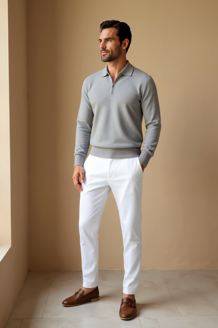 Men's Casual Quarter-Zip Polo Shirt | Long Sleeve