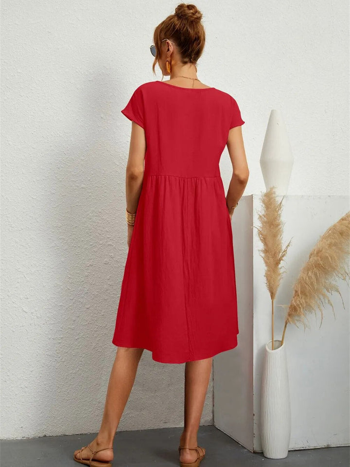 Women's Casual Short Sleeve Midi Dress | with Pockets