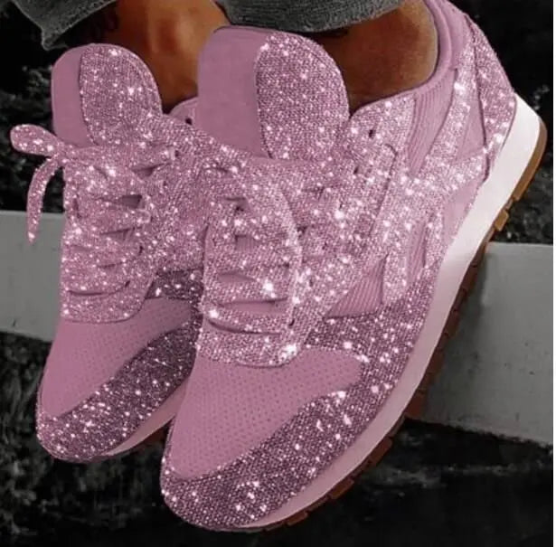 Women’s Casual Glitter Sneakers | Lace-Up Closure