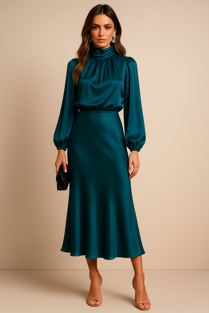 Women's Evening Midi Dress | Long Sleeves
