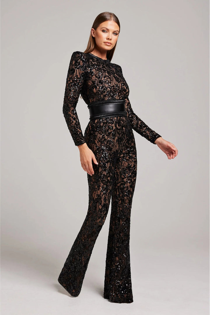 Women's Floral Jumpsuit with Flared Leg | Long Sleeve