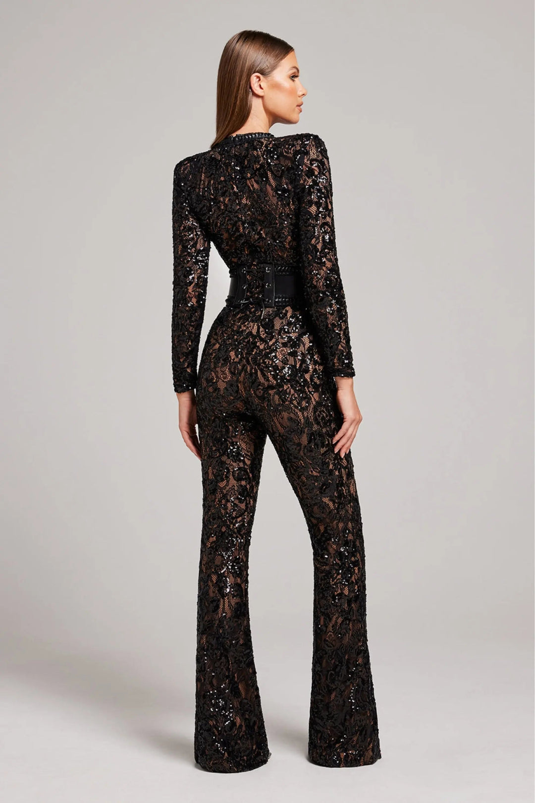 Women's Floral Jumpsuit with Flared Leg | Long Sleeve