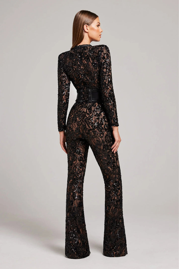 Women's Floral Jumpsuit with Flared Leg | Long Sleeve