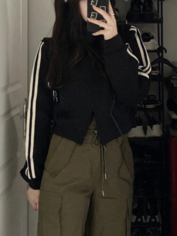 Black Vintage Striped Short Jacket