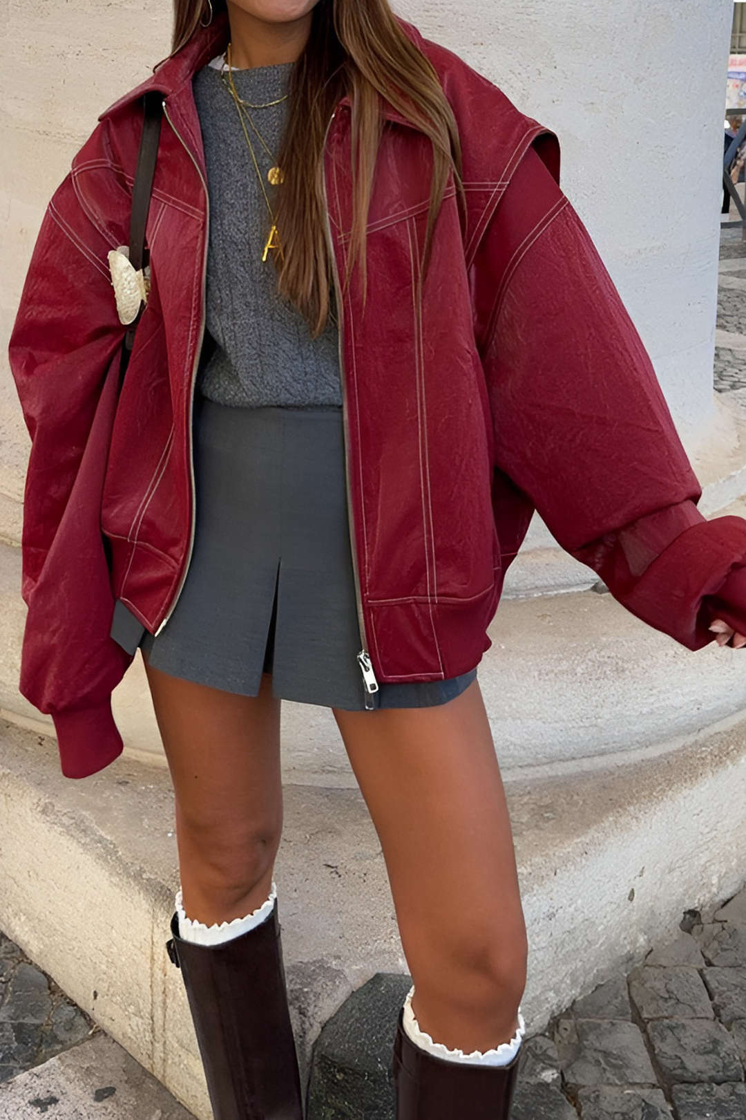 90s Solid Color Collar Zipper Jacket