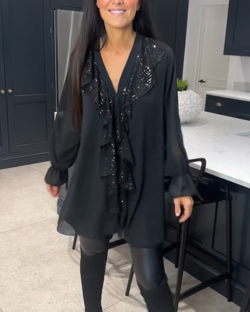 Ladies Elegant Ruffled Blouse | Long Sleeve