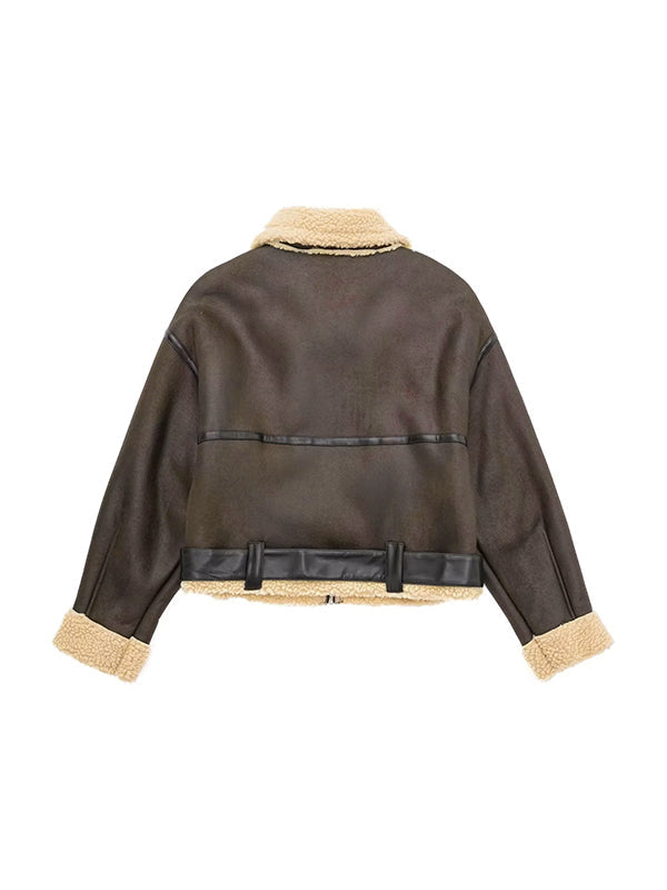 Classic Brown Leather Jacket with Lambswool Lining and Leather Splice