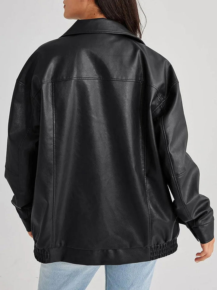 Women's Loose Leather Jacket | Lapel