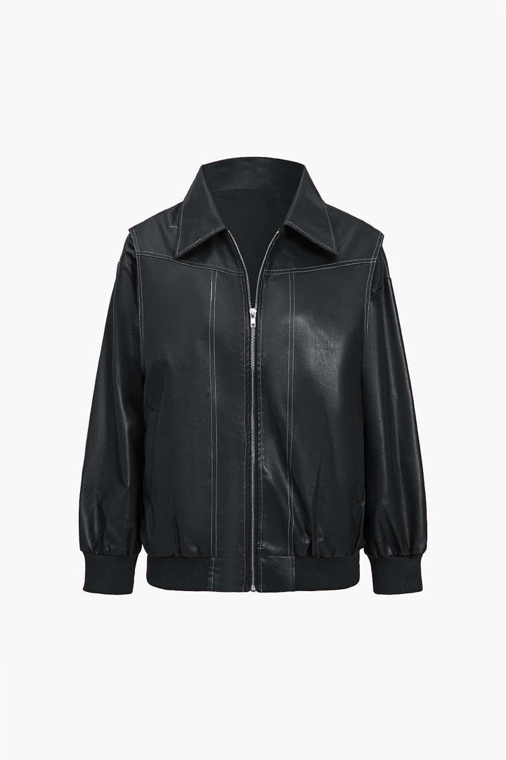 90s Solid Color Collar Zipper Jacket