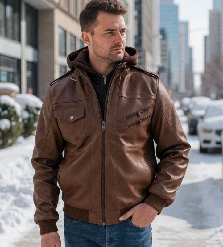 Men's Locomotive Hooded Leather Jacket | Slim