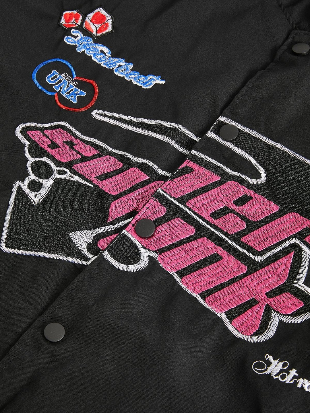 Black Vintage Motorcycle Bomber Jacket with Embroidery