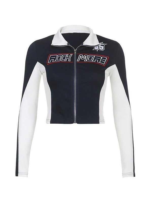 Cropped Moto Jacket with Logo Print