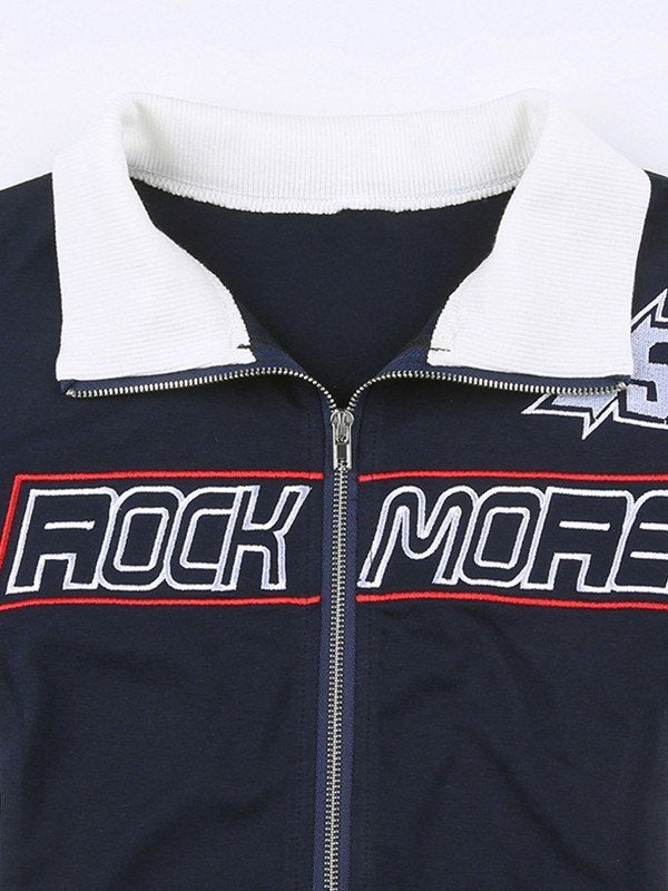 Cropped Moto Jacket with Logo Print