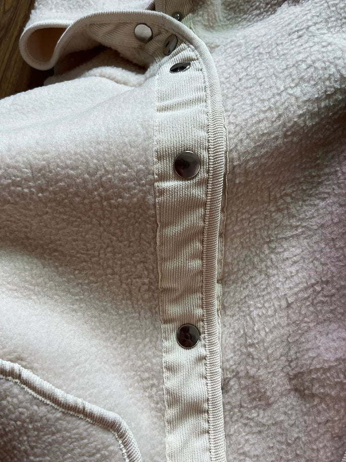 White Classic Oversized Jacket with Hood made of Faux Sheepskin