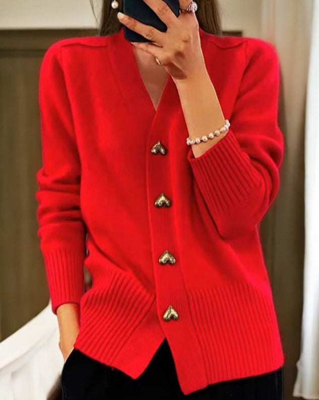 Women's Heart Button Cardigan | Knitting